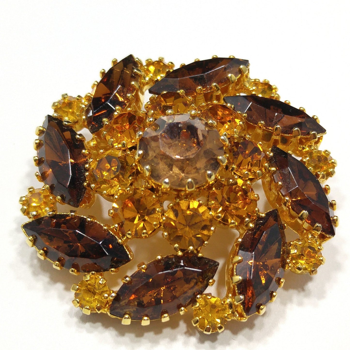 VIntage C'est Bien Topaz Rhinestone Brooch, Gold Plated, 1960s