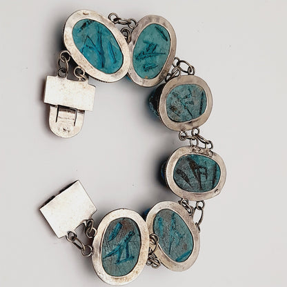Antique Art Deco Silver Egyptian Revival Scarab Bracelet
