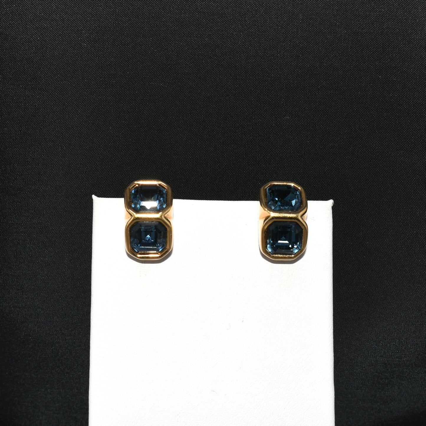 Edelweiss S.A.L. Swarovski Blue Clip Earrings, Gold Plated,  Vintage Jewelry