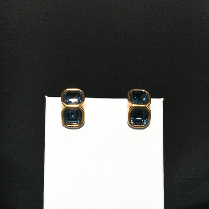 Edelweiss S.A.L. Swarovski Blue Clip Earrings, Gold Plated,  Vintage Jewelry