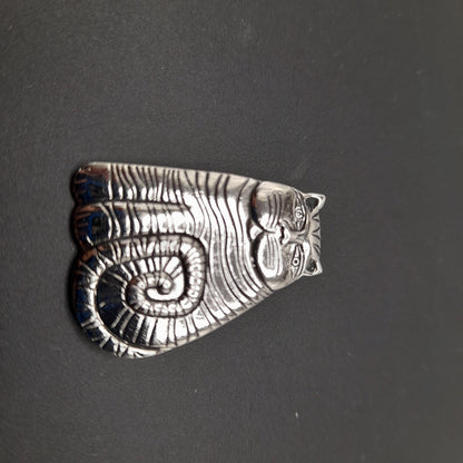 Laurel Burch Shambala Cat Brooch, Rhodium Plated, 1980s Vintage Jewelry