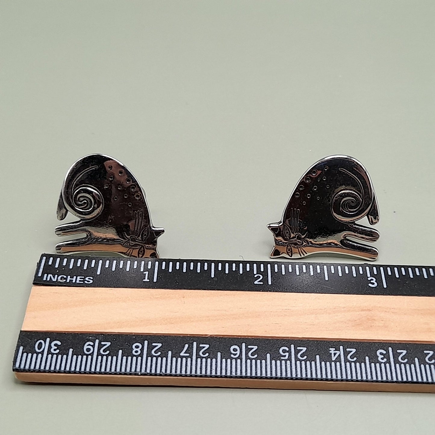 Vintage Laurel Burch Keshire Cat Clip Earrings, Rhodium Plated