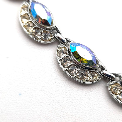 Bogoff Blue Rhinestone Rhodium Plated Choker Necklace Clip Earrings Set