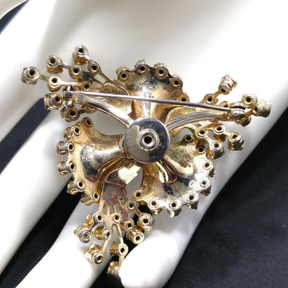 Purple Rhinestone Flower Brooch, Gold Plated, 1950s Vintage Jewelry