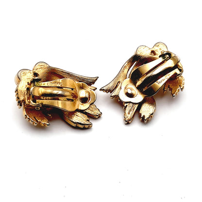 Vintage Crown Trifari Faux Pearl Clip Earrings – Gold Tone Designer Jewelry