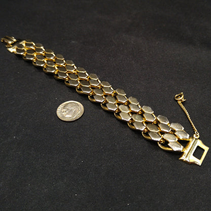 Snake Pattern Gold Plated Bracelet, Safety Chain, 1960s Vintage Jewelry