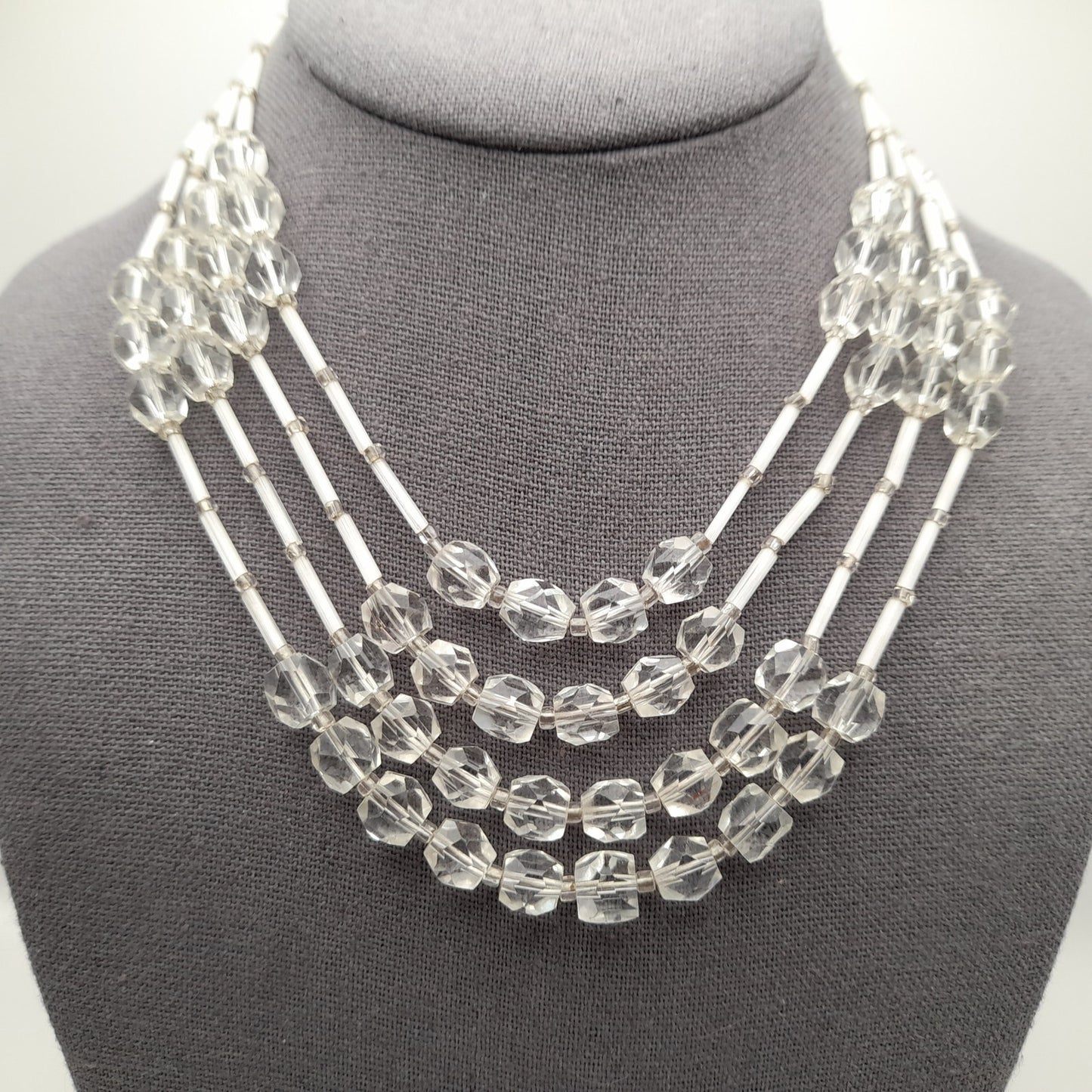 Vintage Japan Clear Flat Top Crystal Beaded Necklace, 1950s