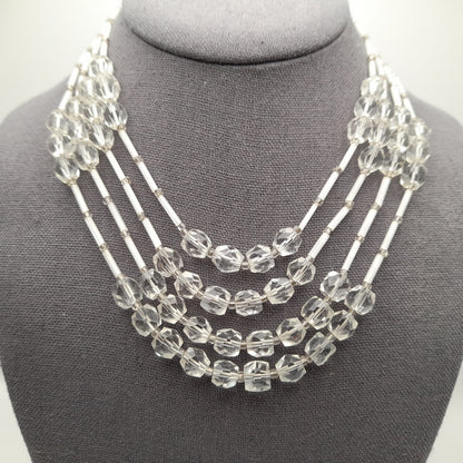 Vintage Japan Clear Flat Top Crystal Beaded Necklace, 1950s