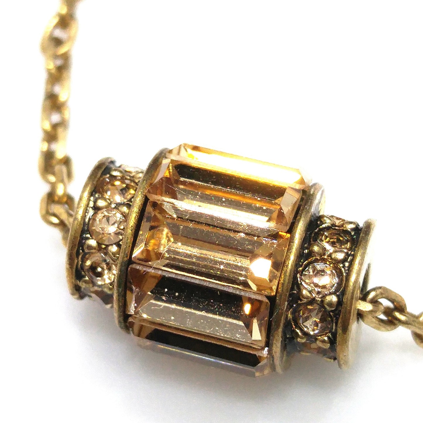 Vintage Givenchy Barrel Pendant Necklace, Topaz & Clear Rhinestones, 1990s
