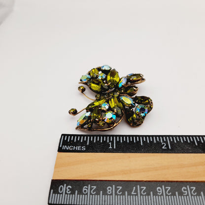 Regency Jewels Butterfly Green Austrian Crystal Rhinestone Brooch, 1940s