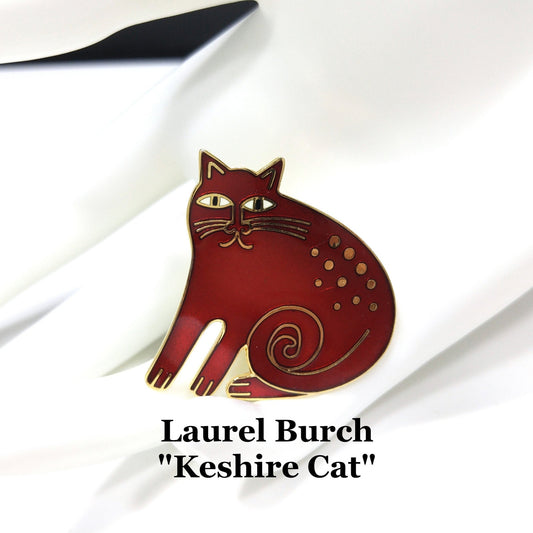 Laurel Burch "Keshire Cat" Brooch & Pendant, Cloisonné Gold Plated, 1980s Vintage Jewelry