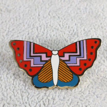 Laurel Burch Butterfly "Papillon" Brooch, Gold Plated Cloisonne Enamel, 1980s Vintage Jewelry