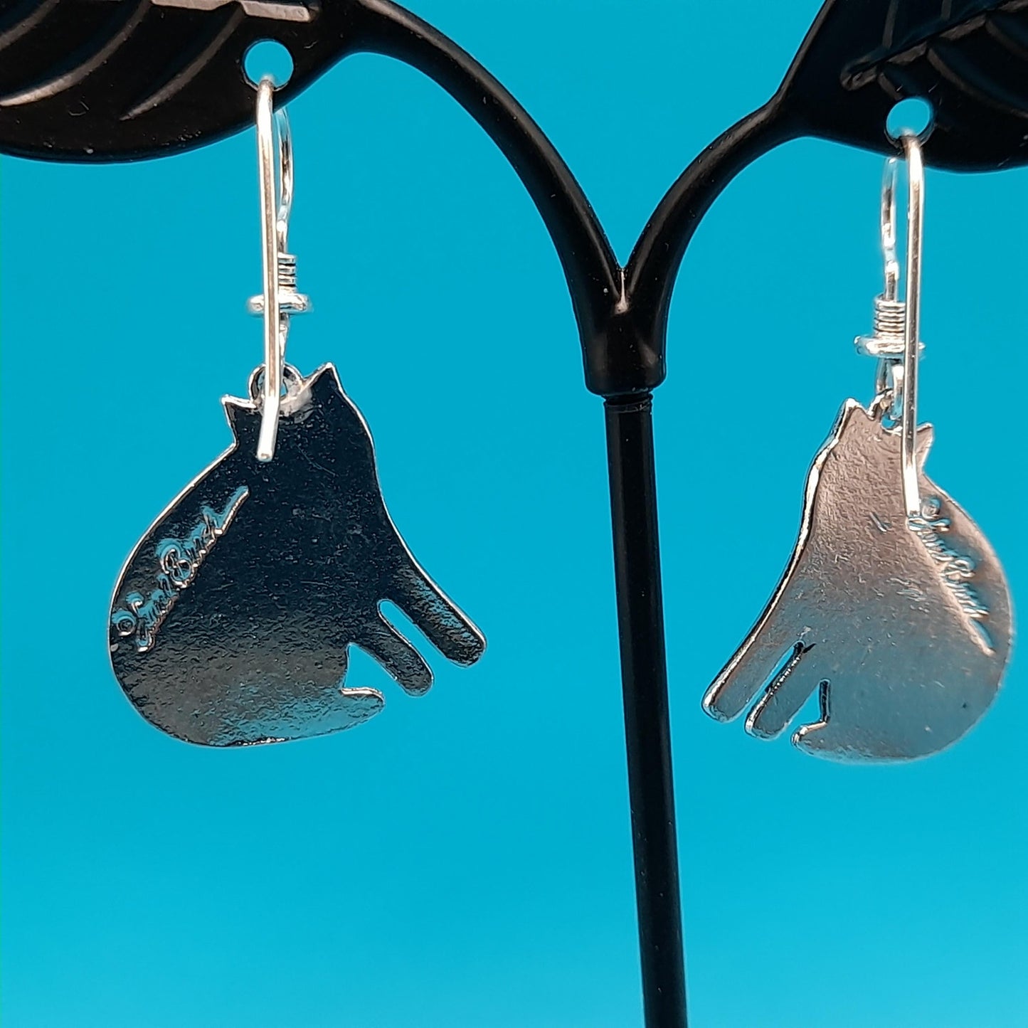 Vintage Laurel Burch Keshire Cat Earrings, Rhodium Plated