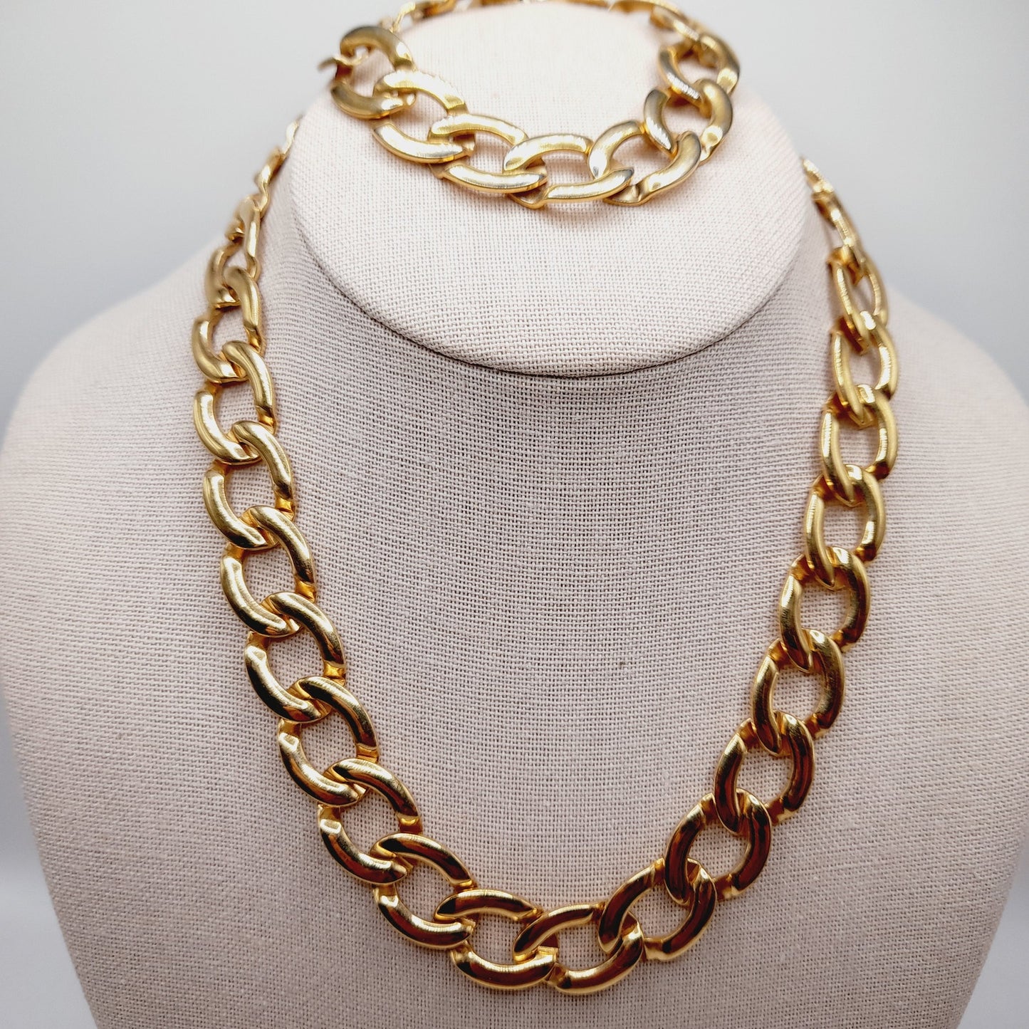 Vintage MONET Gold Plated Chain Necklace & Bracelet Set – Bold Links