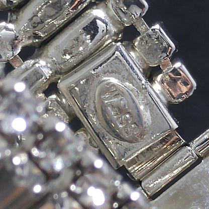 Vintage Weiss Clear Rhinestone Bracelet, Rhodium Plate, Safety Chain, 1950s