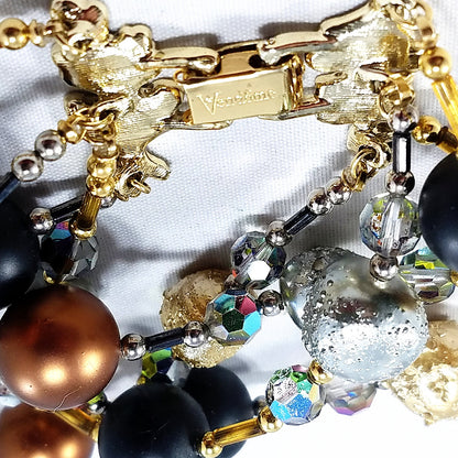 Vintage Vendome 4-Strand Beaded Bracelet Crystals Satin Glass Gold Clasp 7.5"