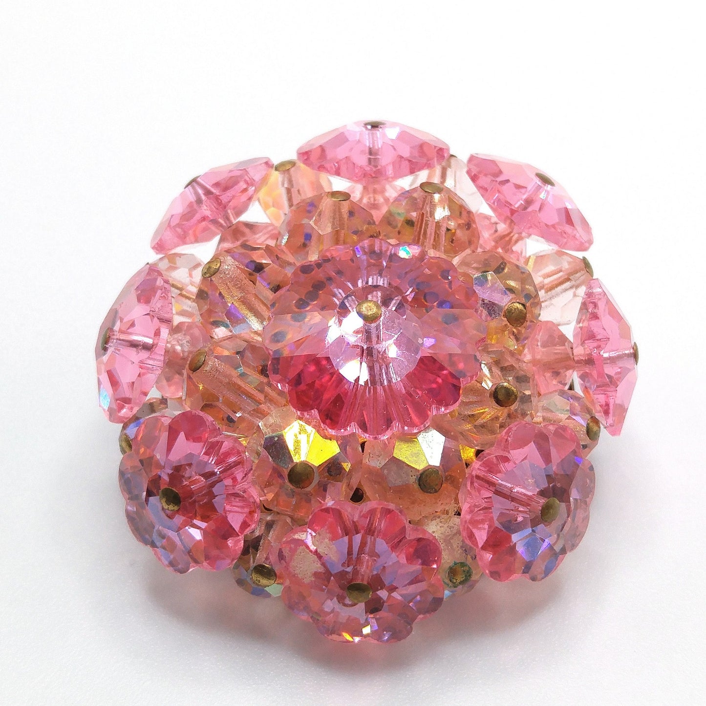 Pink Margarita Crystal Beaded Brooch, 1960s Vintage Jewelry