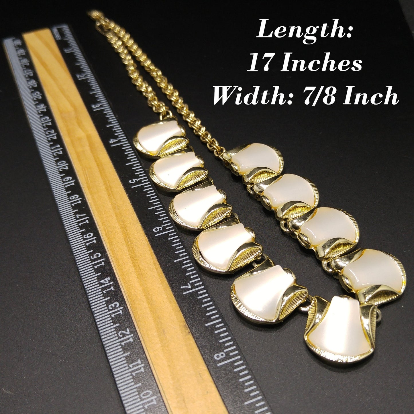 Mid-Century White Moonglow Choker Necklace, Gold Tone, 1950s Vintage Jewelry