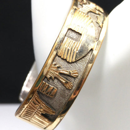 Floyd & Lloyd Becenti Navajo Cuff Bracelet, Gold Filled Sterling, 1990s Vintage Jewelry