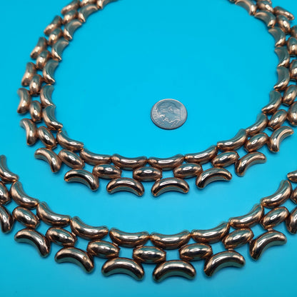 Vintage Krementz Gold Plated Bracelet Necklace Jewelry Set, Mid-Century