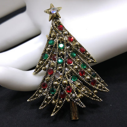Hollycraft Christmas Tree Brooch, "Ribbon Tree", 1950s Vintage Jewelry