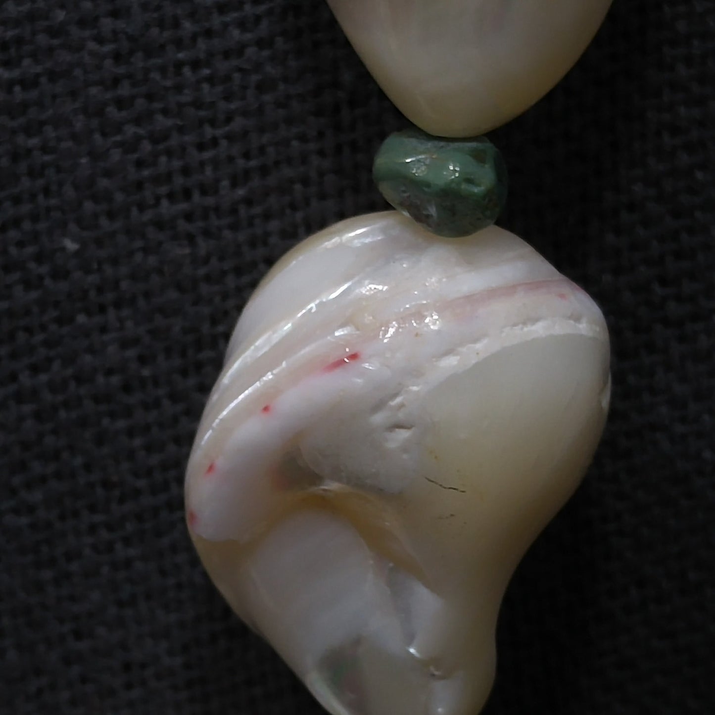Beaded Shell Chrysoprase Necklace, Sterling Silver Italy, 1980s Vintage Jewelry