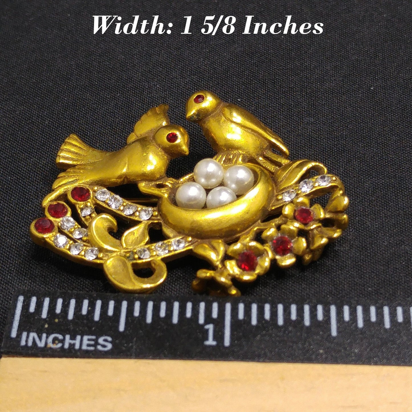 Museum of Fine Arts Birds Nest Brooch, Faux Pearls, 1990s Vintage Jewelry