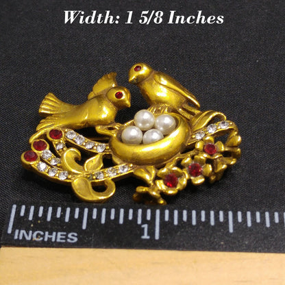 Museum of Fine Arts Birds Nest Brooch, Faux Pearls, 1990s Vintage Jewelry