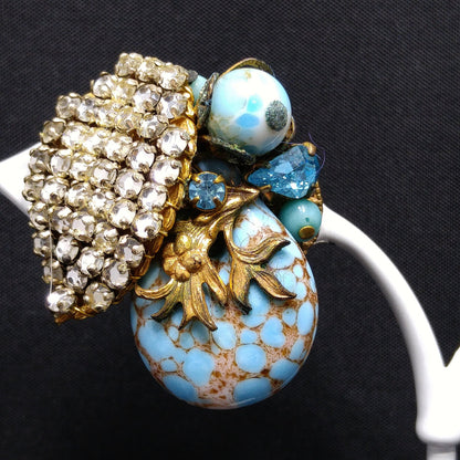 Eugene Rhinestone Art Glass Clip Earrings, Designed for Miriam Haskell, 1950s Vintage Jewelry