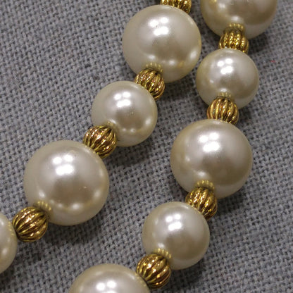 Jackie Kennedy JBK Faux Pearl Necklace – Double Strand Gold Spacers, 1980s Vintage