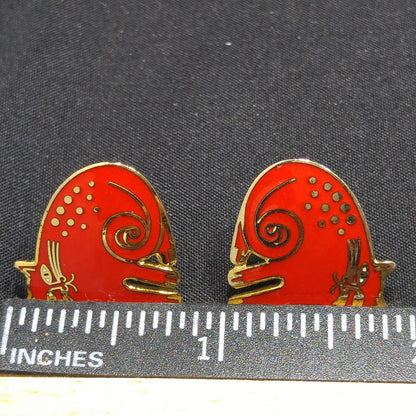 Vintage Laurel Burch "Keshire Cat" Red Post Earrings, Gold Plated