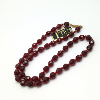 Hobe' Garnet Red Beaded Necklace, Original Tag, 1960s Vintage Jewelry