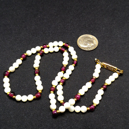 Hobe Garnet Beaded Necklace, Mother of Pearl Beads, Pat 3427691, 1950s Vintage Jewelry