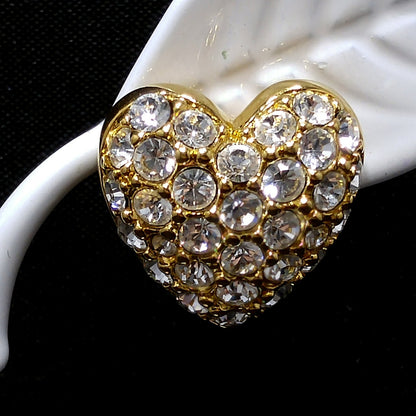 Vintage Swarovski Swan Logo Heart Earrings Clear Pave Rhinestones Gold 1980s