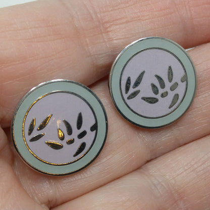 Vintage Laurel Burch "Bamboo" Post Earrings, Pastel Enamel, Gold Plated, 1980s