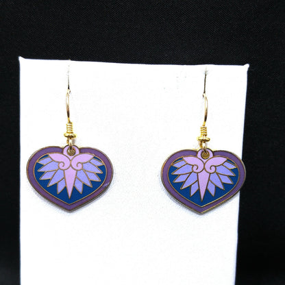 Vintage Laurel Burch "Hollyhock" Floral Earrings, Gold Plated Enamel Pink Purple