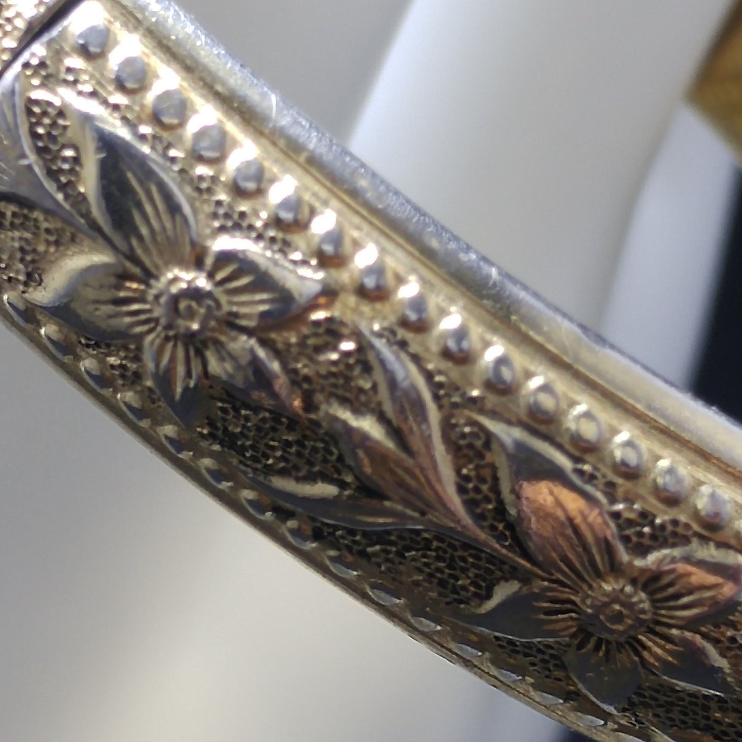 Whiting & Davis Hinged Floral Bracelet, Gold Plated, 1960s Vintage Jewelry