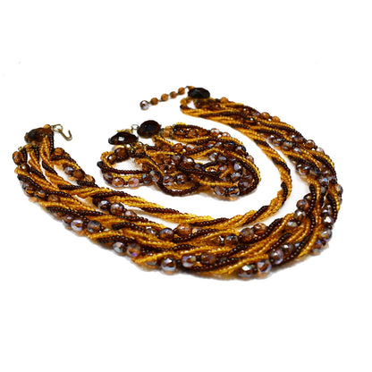 Vintage Czech Beaded Necklace & Bracelet Set, Topaz Fire Polished Beads, 1950s
