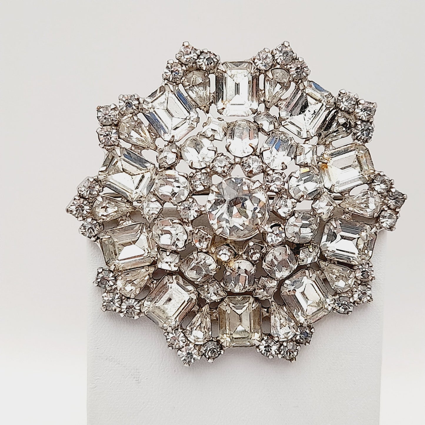 Vintage Wiesner Clear Rhinestone Wedding Brooch - Rhodium Plated, 1960s, 2 1/2 Inches
