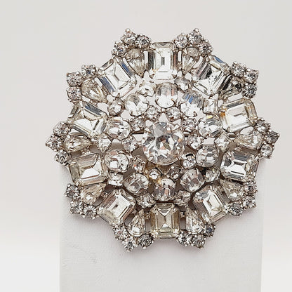 Vintage Wiesner Clear Rhinestone Wedding Brooch - Rhodium Plated, 1960s, 2 1/2 Inches