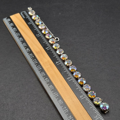 Weiss Style Aurora Borealis Crystal Bracelet, Rhodium Plated, Safety Chain, Vintage Jewelry