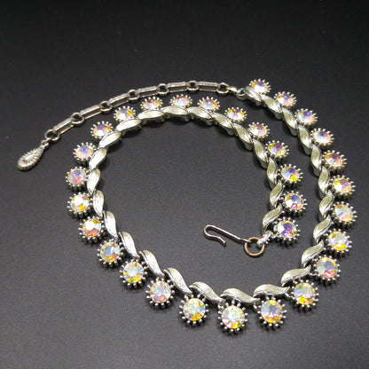 Lisner Aurora Borealis Rhinestone Necklace, 1960s Vintage Jewelry