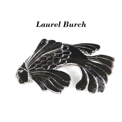 Laurel Burch Fish With Human Face Brooch, Rhodium Plated, 1980s Vintage Jewelry