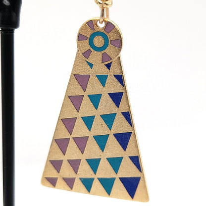 Laurel Burch Geometric Long Earrings, Gold Filled Ear Wires, 1980s Vintage Jewelry