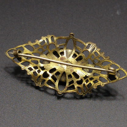 Czech Marbled Glass Scarab Brooch, Egyptian Revival, 1930s Vintage Jewelry