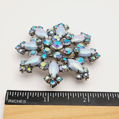 Vintage Blue Aurora Borealis Snowflake Brooch Pin