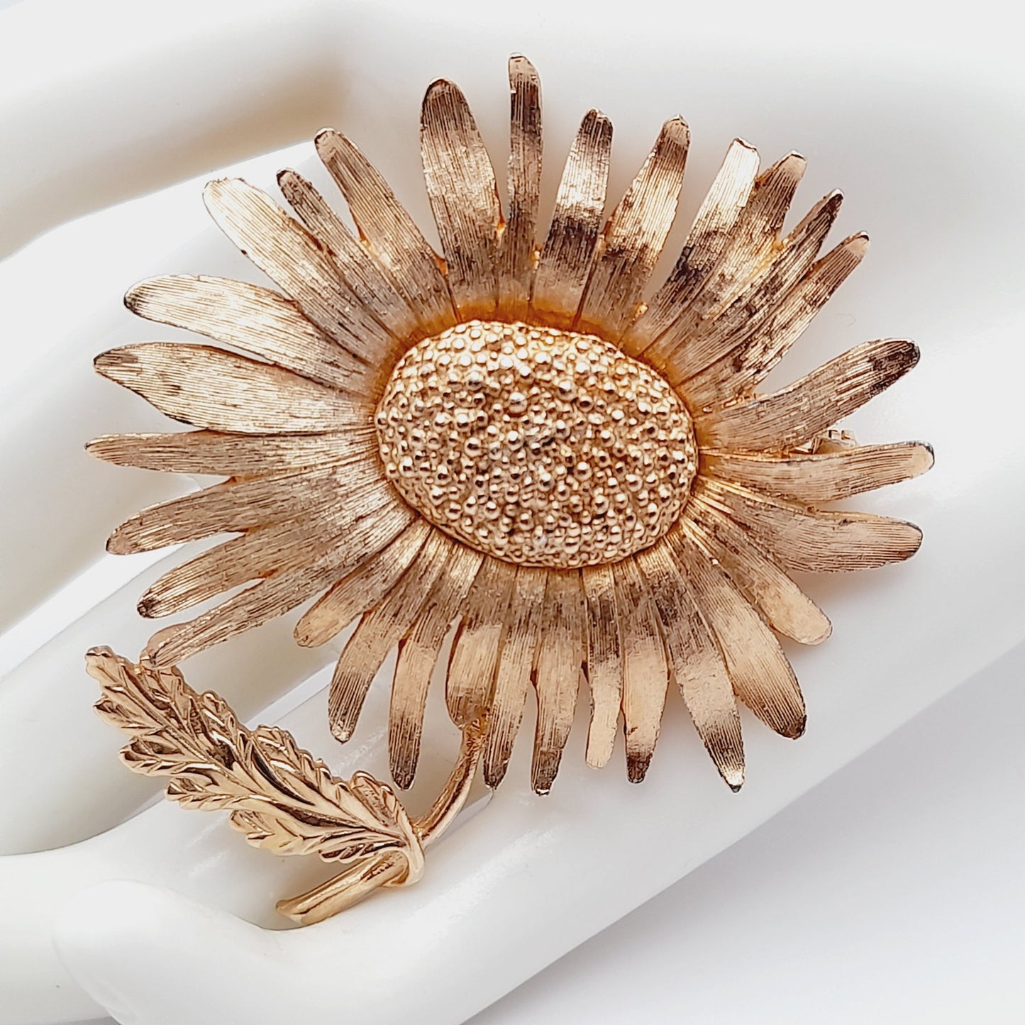 Vintage Marvella Signed Sunflower Brooch - 2 3/4 Inches, Gold Plated
