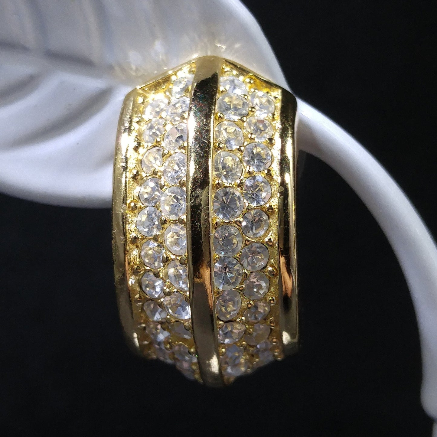Vintage Christian Dior Rhinestone Hoop Earrings – Gold Plated Pave 1990s Designer Jewelry