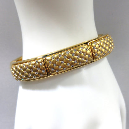 Vintage Swarovski Gold Plated Hinged Cuff Bracelet Clear Rhinestones Swan Logo