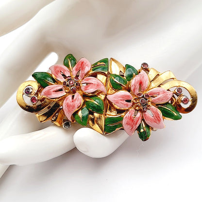 Coro Duette 1930s Enamel Floral Brooch or Two Dress Clips